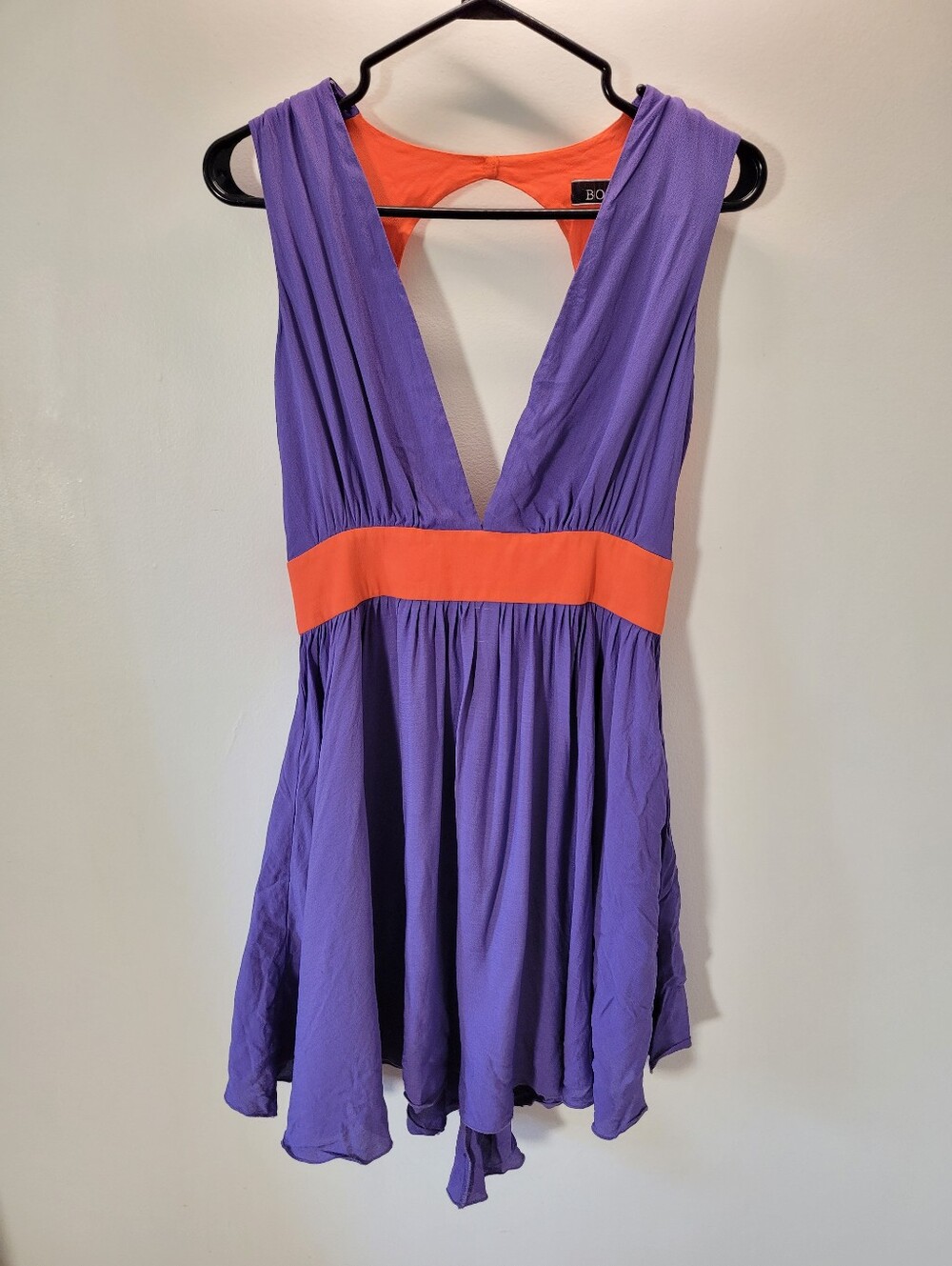 Boulee Purple & Orange Deep V Mini Dress With Open Belted Back - Size 6